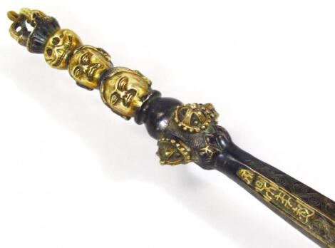 A Tibetan style bronze finish tantric Khatvanga staff