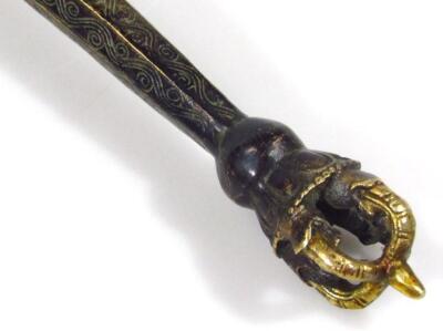 A Tibetan style bronze finish tantric Khatvanga staff - 3