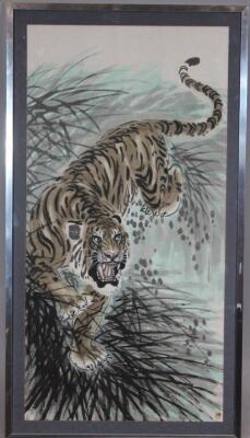 20thC Oriental School. A creeping tiger in the undergrowth - 2