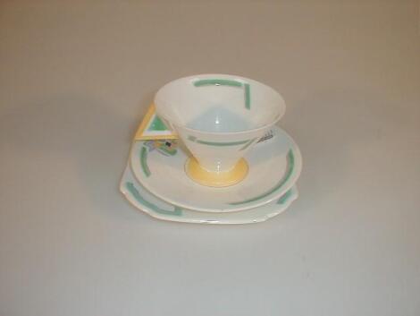 A Shelley china Eve trio polychrome painted in the Art Deco manner