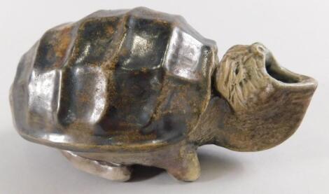 A Martinware stoneware inkwell in the form of a tortoise