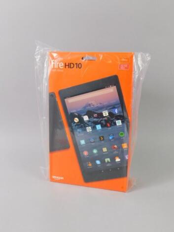 An Amazon Fire HD 10 with Alexa tablet