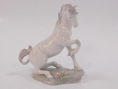 A Lladro porcelain figure of a unicorn