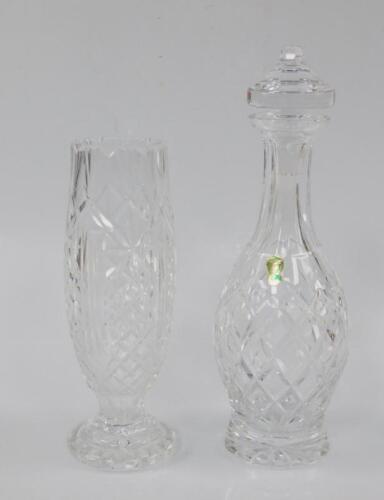 A Waterford cut glass decanter and stopper