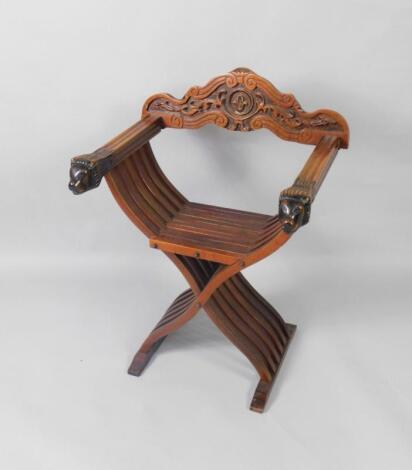 A Roman style mahogany savonarola chair