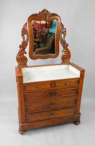 A French late 19thC marble topped mahogany dressing chest