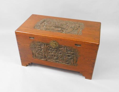 A camphorwood chest carved with landscapes