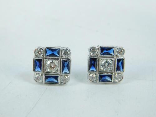 A pair of 18ct white gold sapphire and diamond earrings