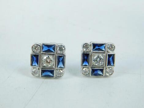 A pair of 18ct white gold sapphire and diamond earrings