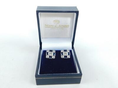 A pair of 18ct white gold sapphire and diamond earrings - 2