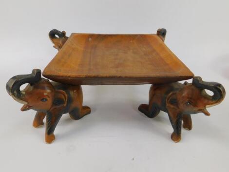 An African carved hardwood square fruit bowl