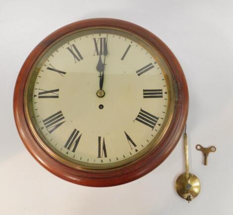 A Victorian mahogany circular curved wall clock