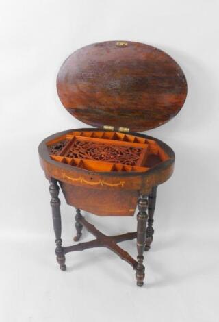 A Victorian rosewood oval drum sewing table