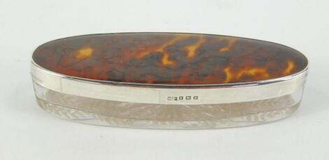 A George V cut glass silver and tortoiseshell dressing table box