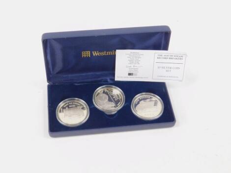 A Guernsey & Jersey The Age Of Steam Record Breakers £5 silver coin set