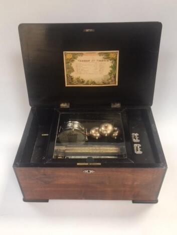 A Swiss late 19thC rosewood cased music box