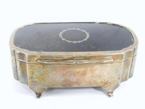 A George V silver and tortoiseshell dressing table box