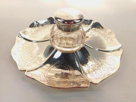 A Victorian cut glass and silver inkwell