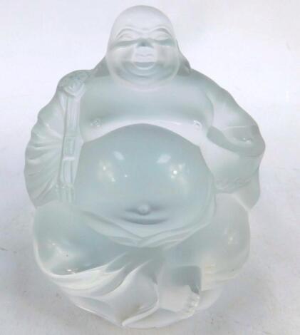 A Lalique frosted glass figure of a seated Buddha