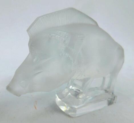 A Lalique frosted and clear glass figure of a wild boar