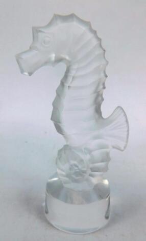 A Lalique frosted and clear glass figure of a seahorse