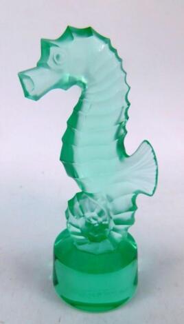 A Lalique frosted and clear green glass figure of a seahorse