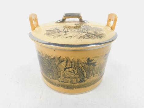 An early 19thC drabware butter tub and cover