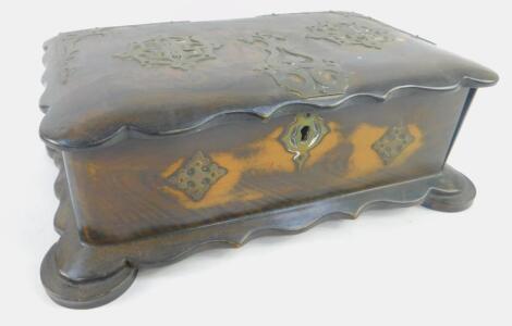 A Victorian lacquered faux burr wood casket