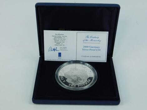 A Guernsey silver proof £10 coin