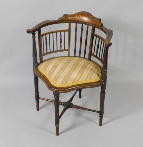 A Victorian mahogany and inlaid corner chair