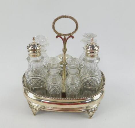 A George II silver and cut glass cruet set