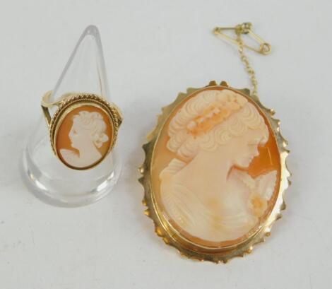 A 9ct gold and shell cameo brooch