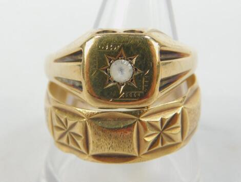 A gentleman's 9ct gold and zircon set signet ring