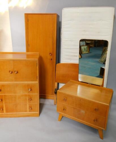 A Meredew light oak 1950's bedroom suite