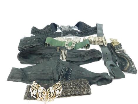 A group of Victorian and later black silk and lace belts