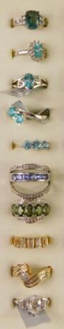 Ten silver and silver gilt dress rings