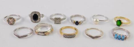 Eleven silver and other dress rings