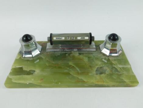 An Art Deco chrome and green onyx desk stand