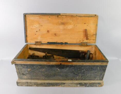 A pine tool chest containing moulding planes