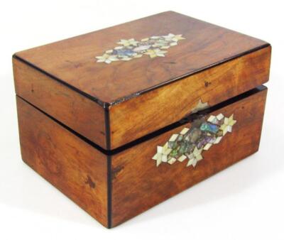 A Victorian walnut and mother of pearl jewellery casket