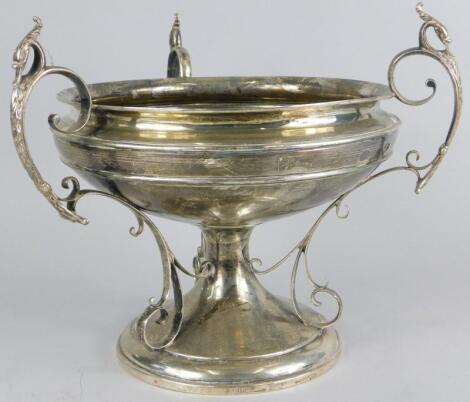 A George V silver three handled centrepiece