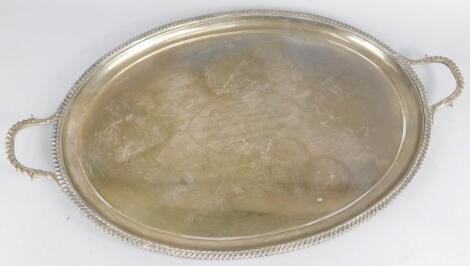 An Elizabeth II oval silver two handled tray