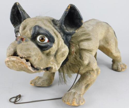 A late 19thC French papier maché model of a nodding French bulldog