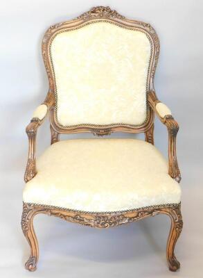 A French style walnut fauteuil