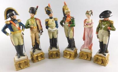 A set of six Capodimonte porcelain Napoleonic related figures