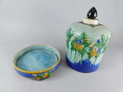 A Majolica glazed cheese dome and stand - 2