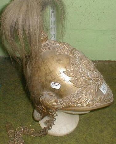 A brass Dragoons guards helmet with plume