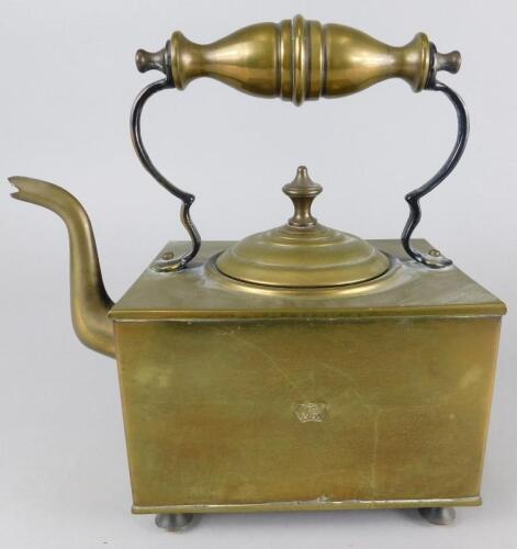 An unusual rectangular brass kettle