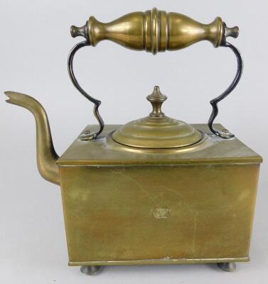 An unusual rectangular brass kettle