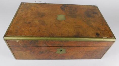 A Victorian figured walnut and brass band writing box